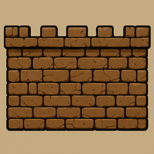 kale duvarı kahverengi renkte olsun eski çağ surları gibi olsun ve ekranın ortasını full kaplasın yatay şekilde.
In-Game asset.  2d.  High contrast.  No shadows