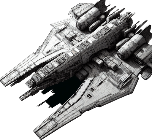 A spaceship Single Game Texture. In-Game asset. 2d. Blank background. High contrast. No shadows.