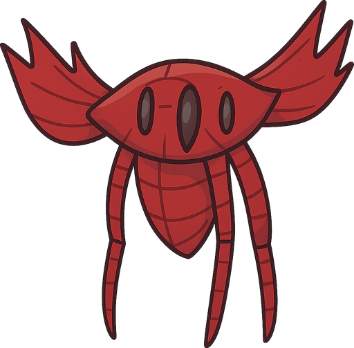 A red winged alien with exoskeleton.
. No background. Transparent background. Blank background. No shadows. 2d. In-Game asset. flat
