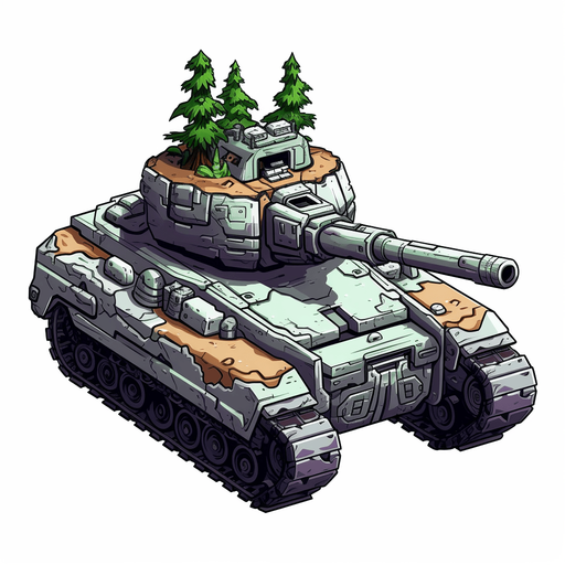 Tank seen from the top
Single Game Texture. In-Game asset. 2d. Pixelart. White background. Blank background. Low detail. High contrast.