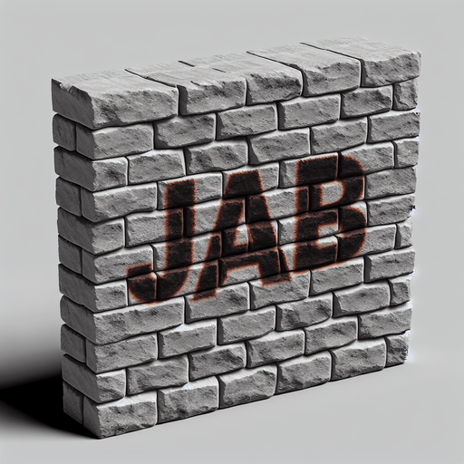 a forward facing brick with the writing "Jab" Single Game Texture. In-Game asset. 2d. Blank background. High contrast. No shadows.