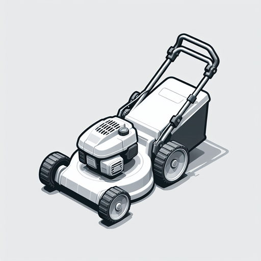 White lawnmower.
Single Game Texture.  In-Game asset.  2d.  Blank background.  High contrast.  No shadows