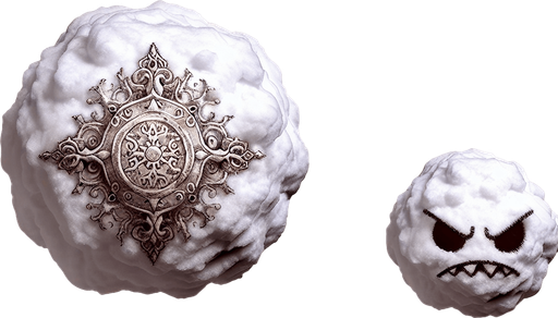 a pergament with a snowball and two clouds, in one cloud is a powerful shield hidden, in a other cloud is a grinding grinch with a bomb.  There is the text: "Everything can be hidden in the clouds. Throw a snowball to see what is there."