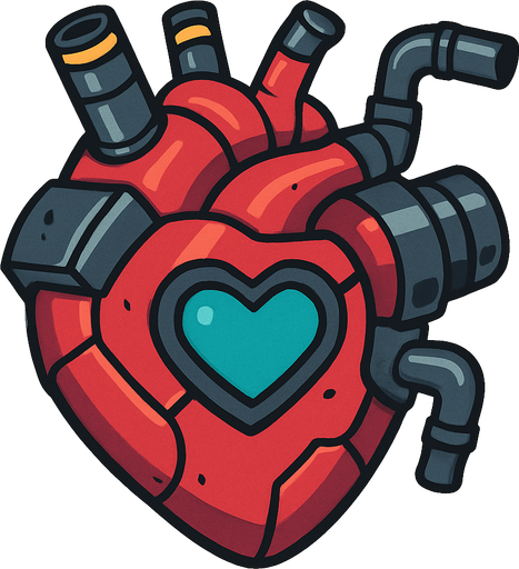 a robotic heart.
In-Game asset.  2d.  High contrast.  No shadows