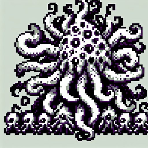 tentacle monster 8 bit.
Single Game Texture. In-Game asset. 2d. Blank background. High contrast. No shadows.