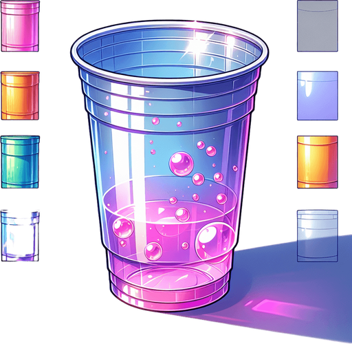shiny plastic cup, no lid, anime, empty
Single Game Texture. In-Game asset. 2d. Blank background. High contrast. No shadows.