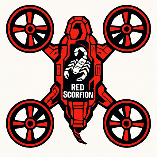 top down view
scifi quad copter drone. red scorpion
In-Game asset.  2d.  High contrast.  No shadows