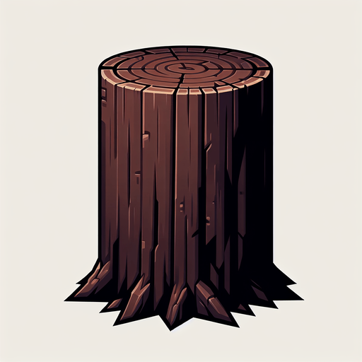 Ağaç kütüğü vektör tarzda dik bir adet koyu kahverengi.
Single Game Texture.  In-Game asset.  2d.  Blank background.  High contrast.  No shadows