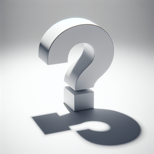 white 3d questionmark with a shadow.
Single Game Texture.  In-Game asset.  2d.  Blank background.  High contrast.  No shadows