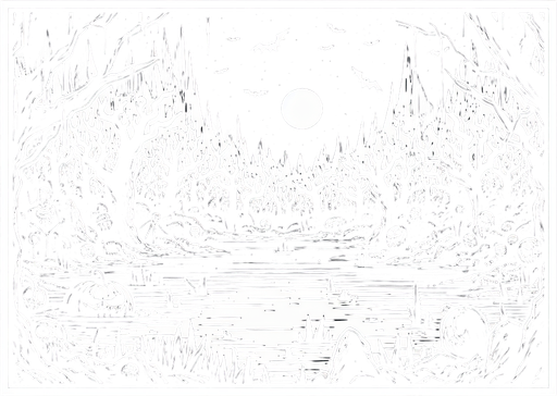 Generate a high quality cartoon background Halloween image on a black canvas similar to the format of where is waldo with a hellish lake environment.
Single Game Texture. In-Game asset. 2d. Blank background. High contrast. No shadows.