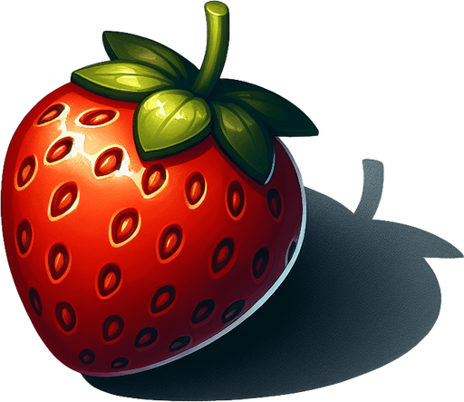 strawberry fruit.
Single Game Texture.  In-Game asset.  2d.  Blank background.  High contrast.  No shadows
