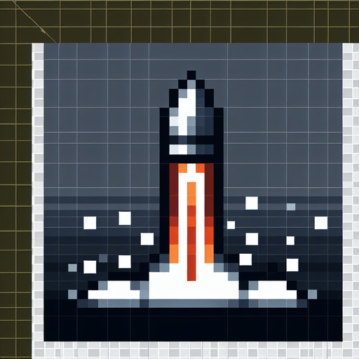 bullet launching upwards.
Single Game Texture. In-Game asset. 2d. Blank background. High contrast. No shadows. Pixelated.