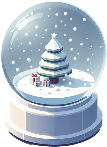 a christmas snow globe. plastic style. Single Game Texture. In-Game asset. 2d. Blank background. High contrast. No shadows.