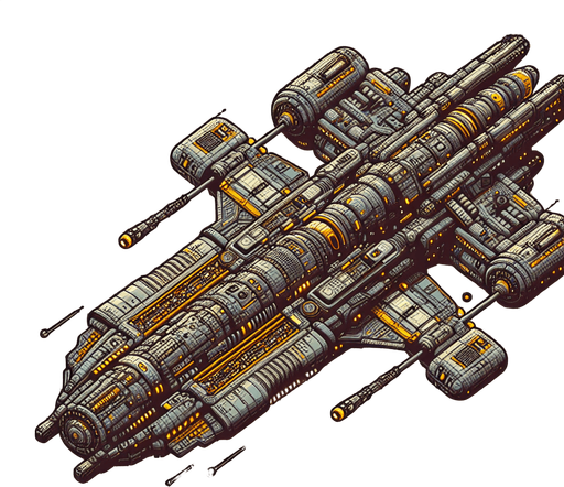 A space ship.
Single Game Texture.  In-Game asset.  2d.  Blank background.  High contrast.  No shadows standing