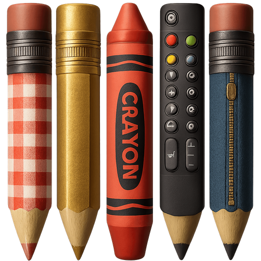 sprites to change the pencil skin. example: picnic mat pencil, golden pencil, red crayon, TV remote control pencil and a pencil case.