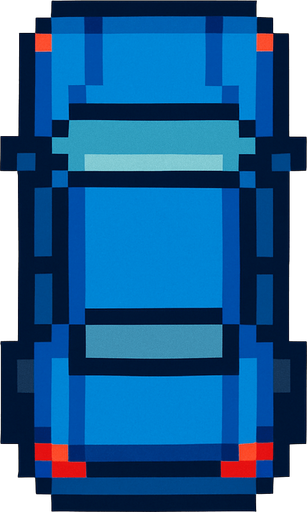 Üstten görünümlü pixel araba.
In-Game asset.  2d.  High contrast.  No shadows