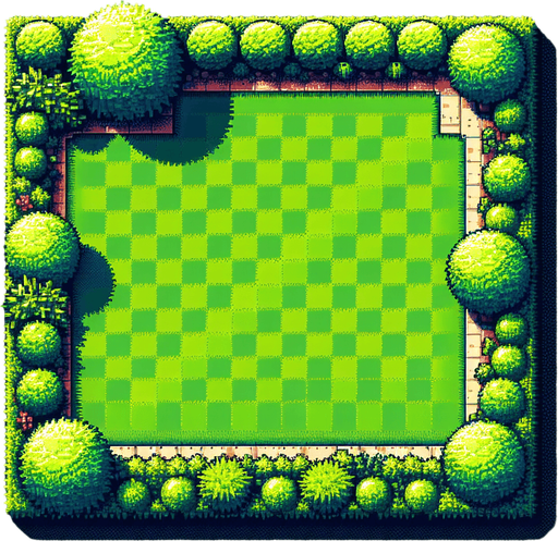 top view of a beautiful and lush clean ans straight lawn square.
Video game style