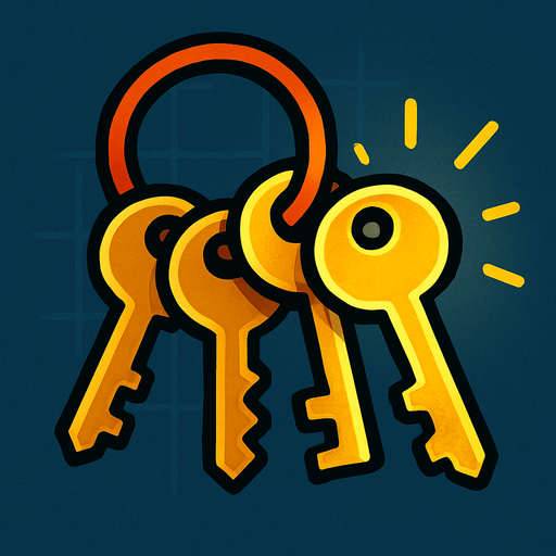 içinde birkaç tane daha anahtar olan, ama bir tane anahtarı parlıyor. anahtarlık.
In-Game asset.  2d.  High contrast.  No shadows