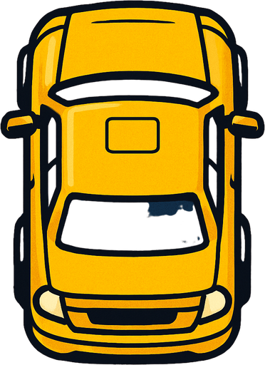 Yellow car bird's eye view.
In-Game asset.  2d.  High contrast.  No shadows