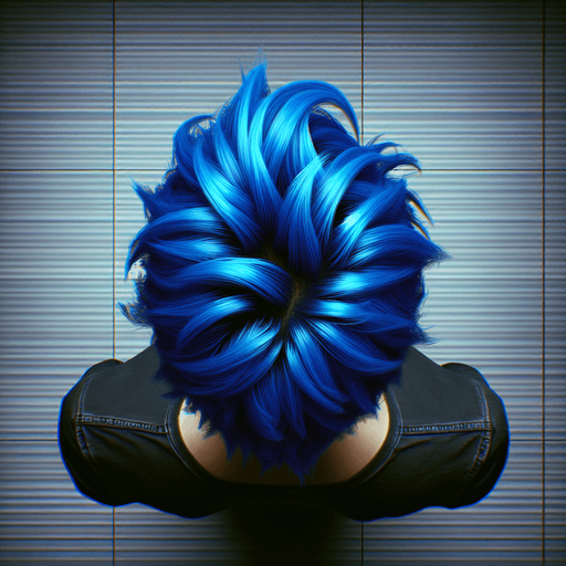 Une tête vue dessus avec des cheveux bleus.
video game