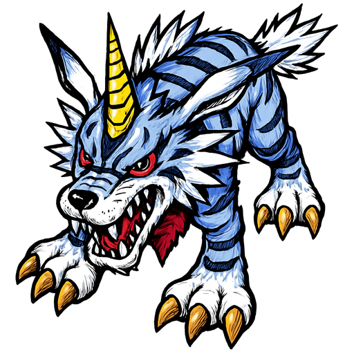 Garurumon, visto desde arriba, detalles muy altos, sin errores idéntico.
In-Game asset.  2d.  High contrast.  No shadows