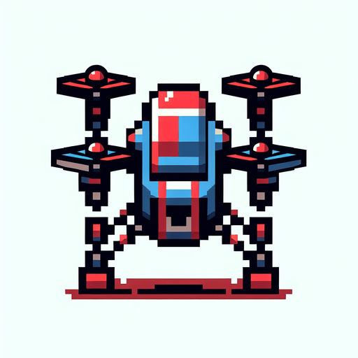 8 bit front image blue red scifi police drone.
Single Game Texture.  In-Game asset.  2d.  Blank background.  High contrast.  No shadows