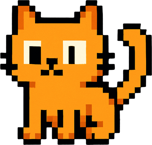 pixel cat.
In-Game asset.  2d.  High contrast.  No shadows