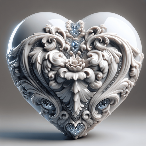 Big precious shiny porcelain heart slightly ornate. face view.