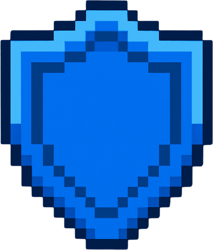 Pixel art shield.
In-Game asset.  2d.  High contrast.  No shadows. blue color. Simple design