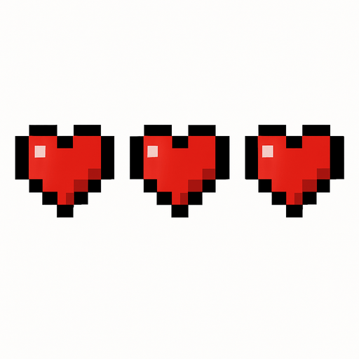3 minecraft heart.
In-Game asset.  2d.  High contrast.  No shadows