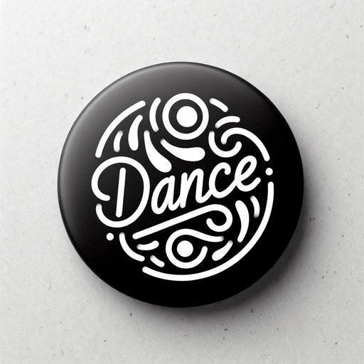 black button with white lined and rounder corners, 'Dance' text on the center