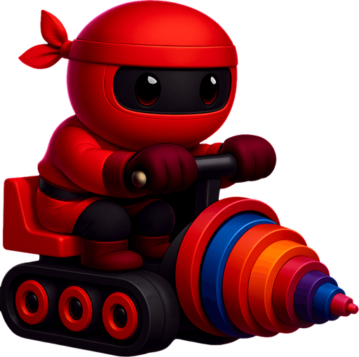 Same image of ninja with dig machine but with different colors. HD colors. red