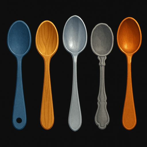 Pack of different spoons.
In-Game asset.  High contrast.  No shadows. 3D