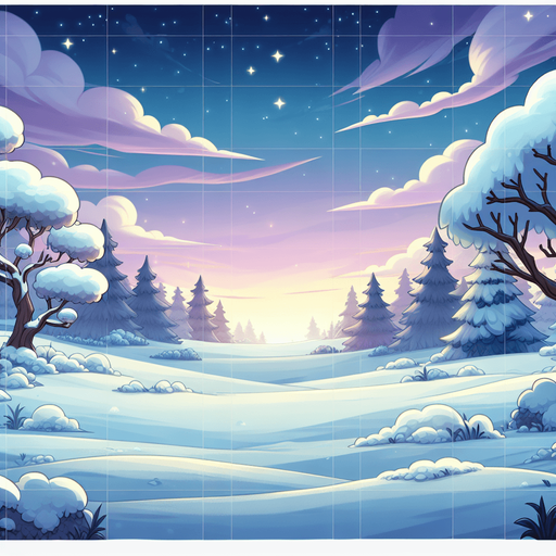 A background image for a puzzle video game depicting the season of winter. Cartoon.
Single Game Texture. In-Game asset. 2d. Blank background. High contrast. No shadows.