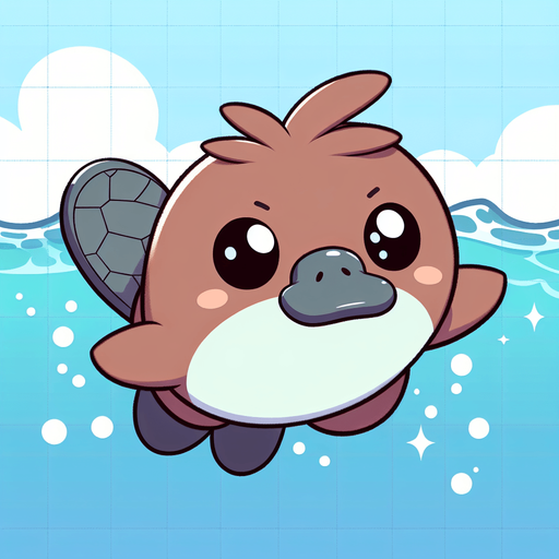 Cute Platypus swimming.
Single Game Texture.  In-Game asset.  2d.  Blank background.  High contrast.  No shadows. In game asset main character 2d