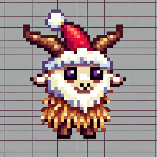 A straw goat christmas decoration. Pixelart. Single Game Texture. In-Game asset. 2d. Blank background. High contrast. No shadows.