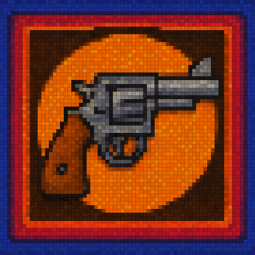 Agrega un círculo en el medio estilo retro con un arma, pixelart