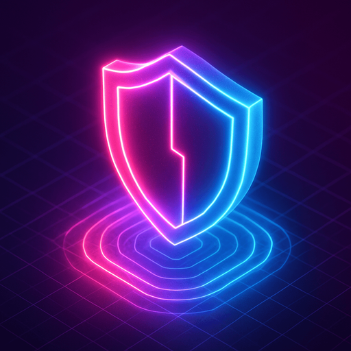 down Isometric neon cyberpunk shield symbol hologram glow 3d