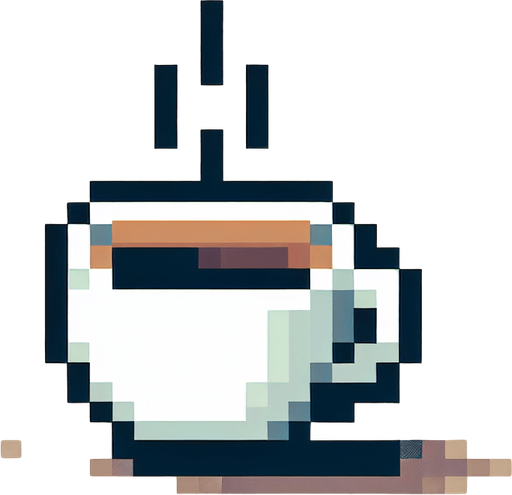 coffee cup 8 bit.
Single Game Texture.  In-Game asset.  2d.  Blank background.  High contrast.  No shadows