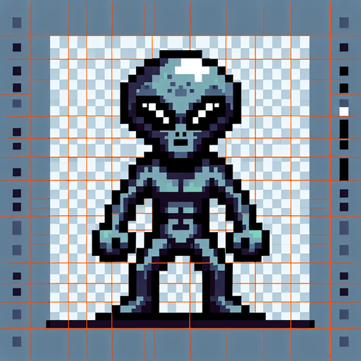 8-bit. Cartoon. alien flying enemy boss. seen from the front. in game asset. Single Game Texture. In-Game asset. 2d. Blank background. High contrast. No shadows.
