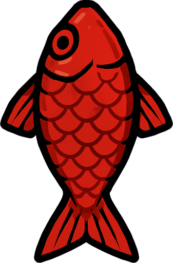 a red fish seen from top to bottom.
In-Game asset.  2d.  High contrast.  No shadows