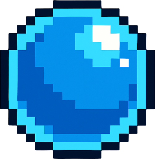Burbuja azul, una , pixelart.
In-Game asset.  2d.  High contrast.  No shadows
