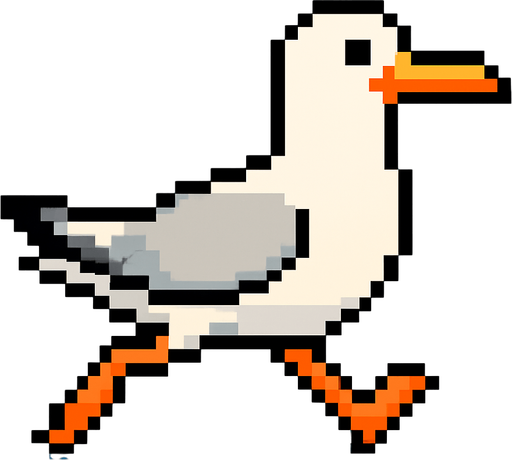 seagull looking to the right, pixelart, running.
In-Game asset.  2d.  High contrast.  No shadows