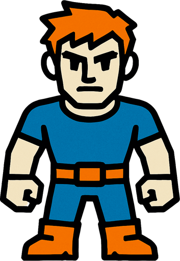 male character facing the screen.
In-Game asset.  2d.  High contrast.  No shadows