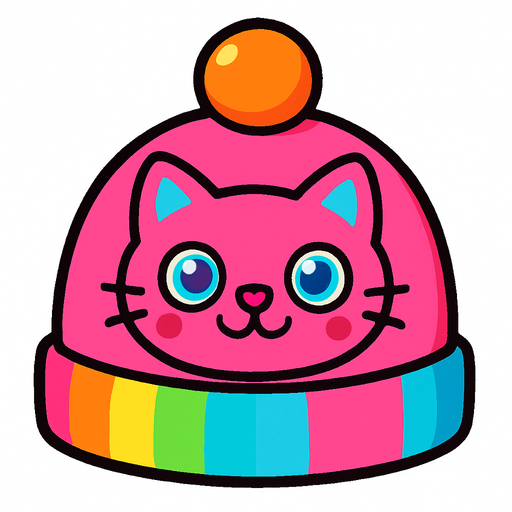 cute candy cat design beanie top view..
In-Game asset.  2d.  High contrast.  No shadows