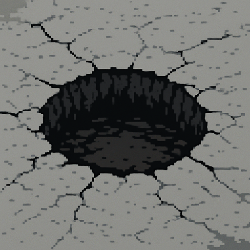 agujero de la calle hecho con pixeles.
In-Game asset.  2d.  High contrast.  No shadows