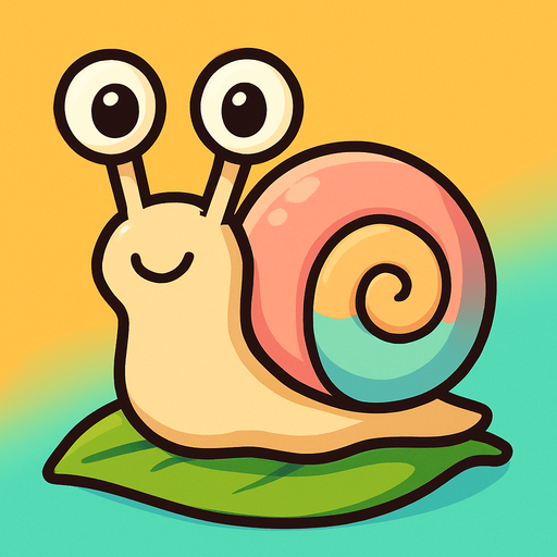 “A cute cartoon-style snail character for a mobile game. Soft pastel-colored shell (spiral-shaped), smooth shiny body in light beige or green, big round eyes on long eye stalks, small smiling mouth, friendly and playful expression. Standing on a leaf or simple colorful background. High-quality digital illustration, perfect for a kids game.”.
In-Game asset.  2d.  High contrast.  No shadows. cartoon style