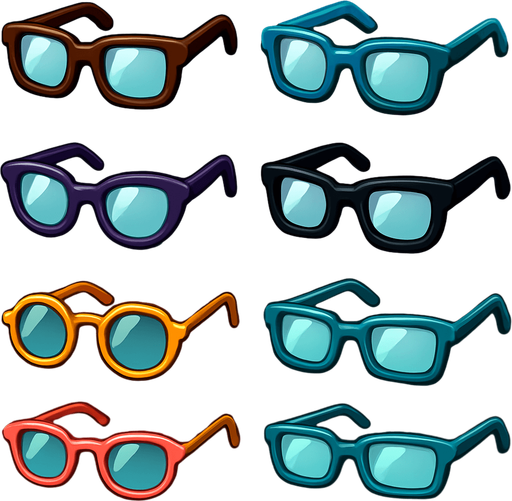 Pack of different glasses.
In-Game asset.  High contrast.  No shadows. 3D