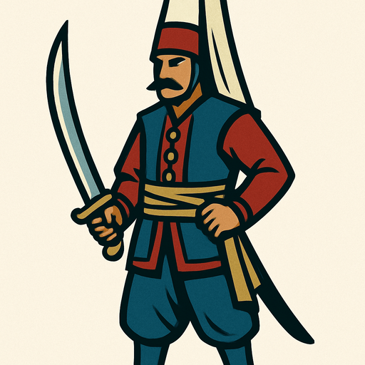 Kılıçlı yeniçeri.
In-Game asset.  2d.  High contrast.  No shadows
