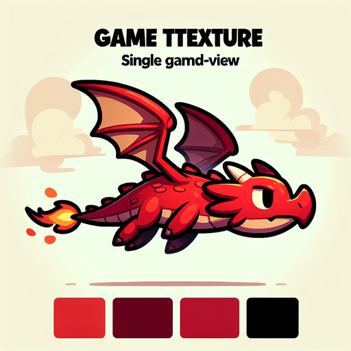 Cute toony red cool dragon in flight sideview.
Single Game Texture. In-Game asset. 2d. Blank background. High contrast. No shadows.